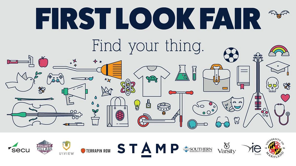"FIRST LOOK FAIR" text with various images of activities